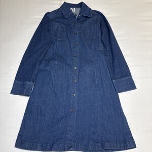 VTG IXS Denim Shirt Dress Womens M Long Sleeve Cotton Blue Festival 90s EUC